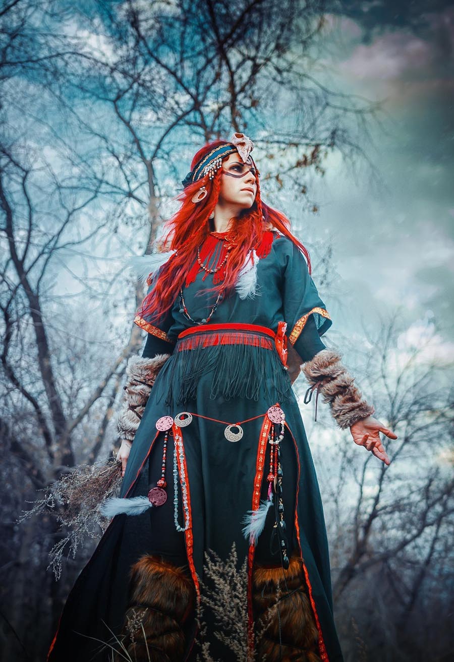 Girls in Slavic costumes underwear in Wroclaw